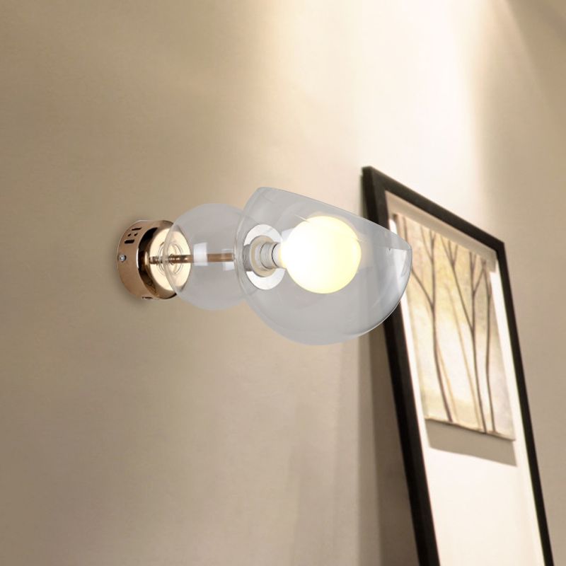 1 lampe murale de la tête de la tête de la tête Postmoderne en laiton Murce Light avec une nuance en verre transparent / ambre