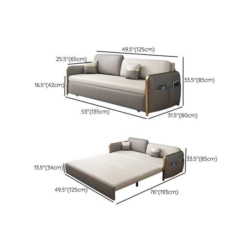 33.46" H Faux Leather Square Arm Sofa Bed with Storage For Living Room