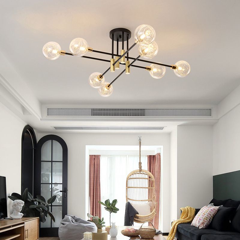 Luminaire de plafond à sphère noire, luminaire de Style moderne en verre multi-lumières, lampes semi-encastrées