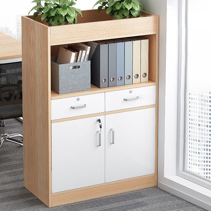 Wooden Bookcase with Doors Contemporary Bookshelf for Home Office