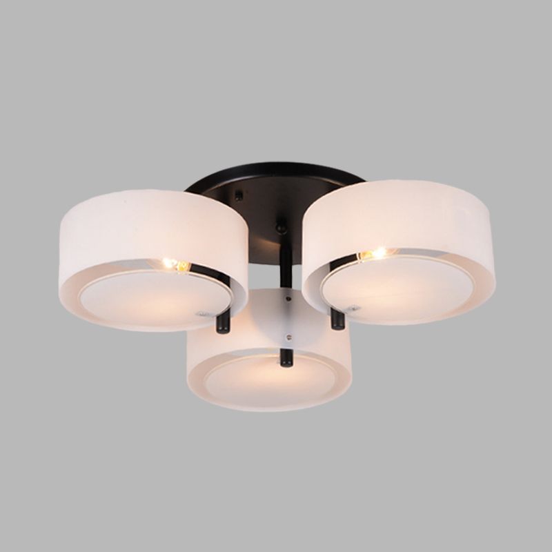 Witte trommelvorm semi-spoeling Mount Modern 3-head acryl Acryl dicht bij plafondlicht voor woonkamer