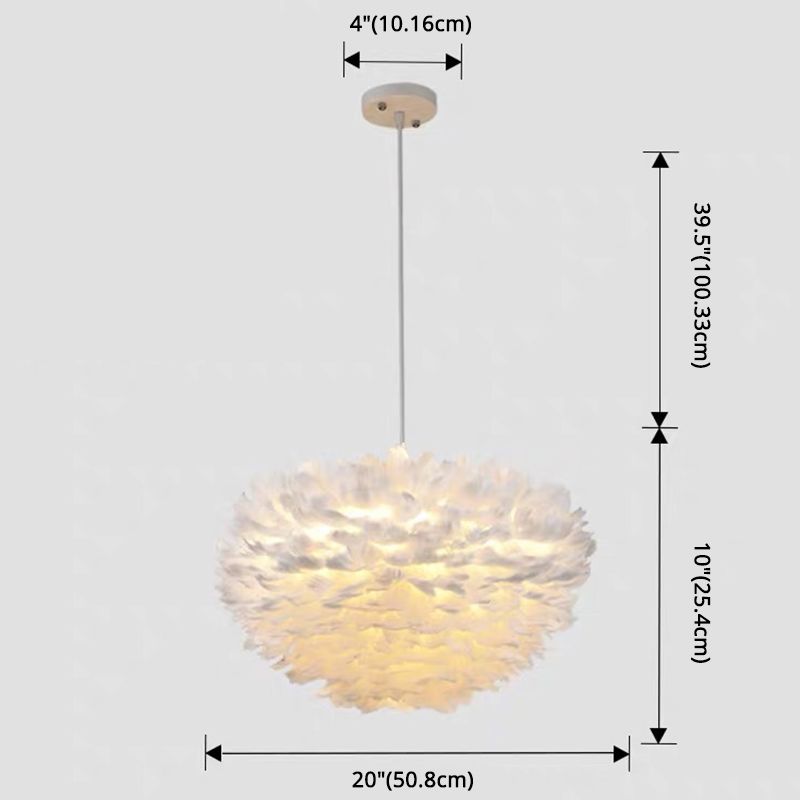White Feather Pendant Lighting Modern Nordic Creative Globe Hanging Ceiling Light for Bedroom