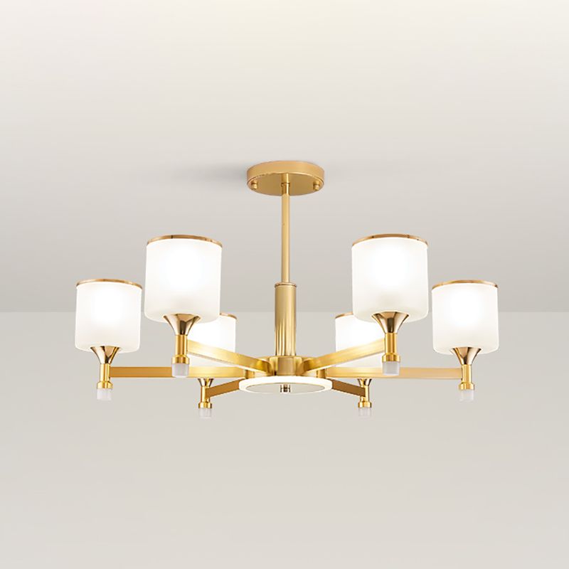 Chandelier en fer laqué créatif créatif moderne avec une teinte en verre blanche