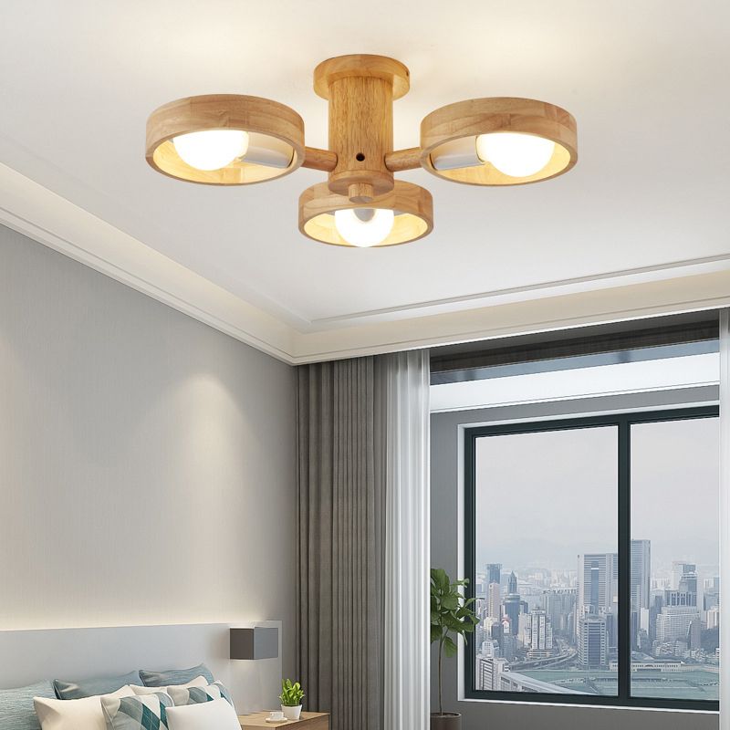 Circular Shaped Ceiling Lighting Contemporary Wood Living Room Chandelier Light Fixture