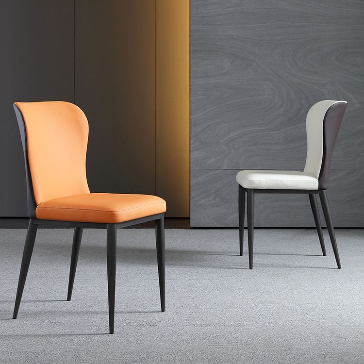 Sillas laterales de comedor con respaldo sólido contemporáneo Silla auxiliar de comedor de cuero para cocina