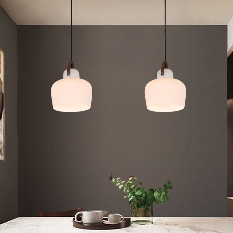 White 1 Light Bell Pendant Lamp Modern Minimalist Glass Hanging Lamp for Living Room