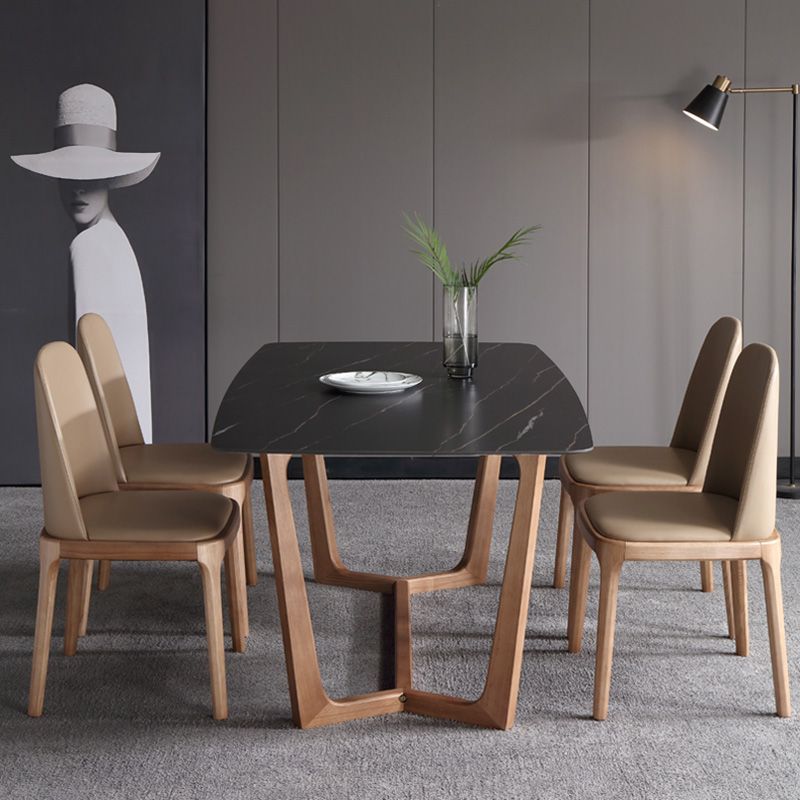 Mesa de comedor negra de piedra sinterizada Simplicicidad Mesa base de caballete para comedor