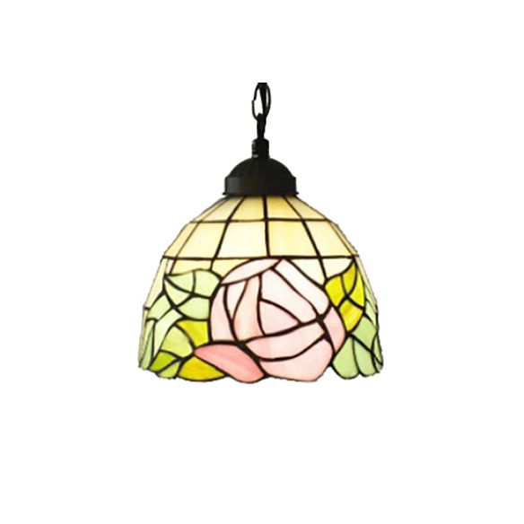 Pink-White/Green-pink Handcrafted Art Glass Domed Ceiling Light Tiffany 1 Bulb Hanging Light Kit with Adjustable Metal Chain