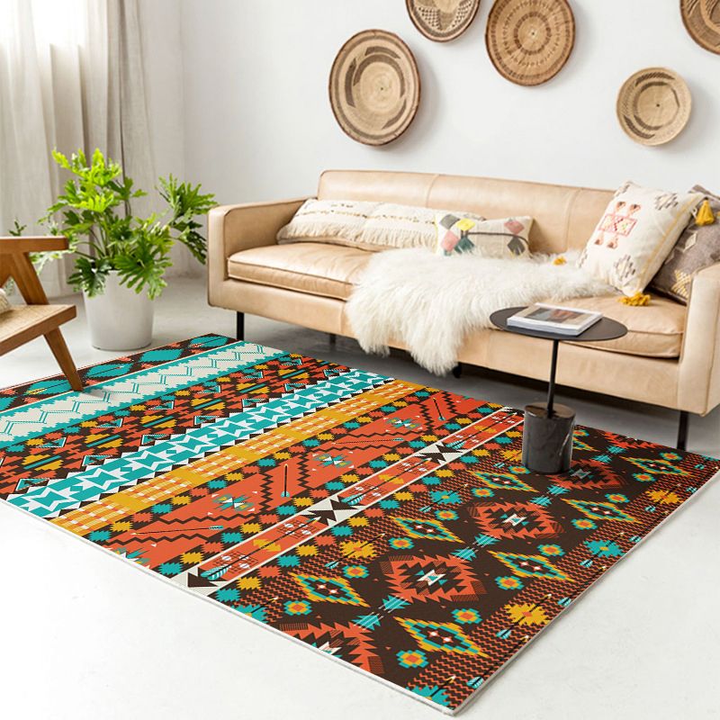 Traditional Multi-Color Patterned Rug Polyester Boho Chic Rug Non-Slip Machine Washable Stain Resistant Area Carpet for Home