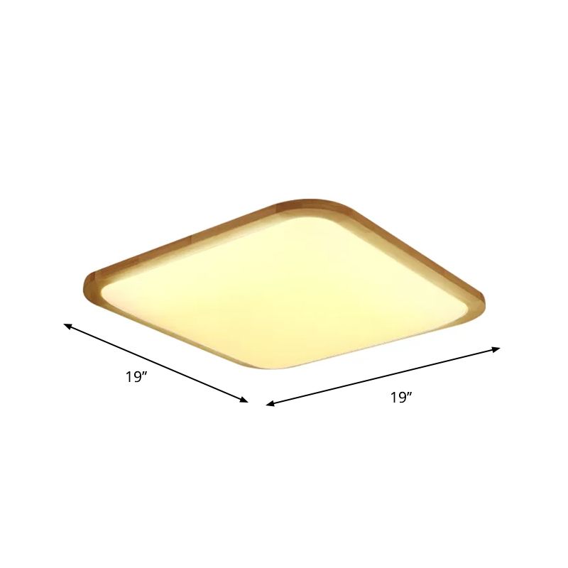 Nordic Rechteck/Quadrat LED Flush Licht Acryl Flur Deckeneinbauleuchte mit abgerundeter Ecke aus Holz, 14"/23"/39" Breite