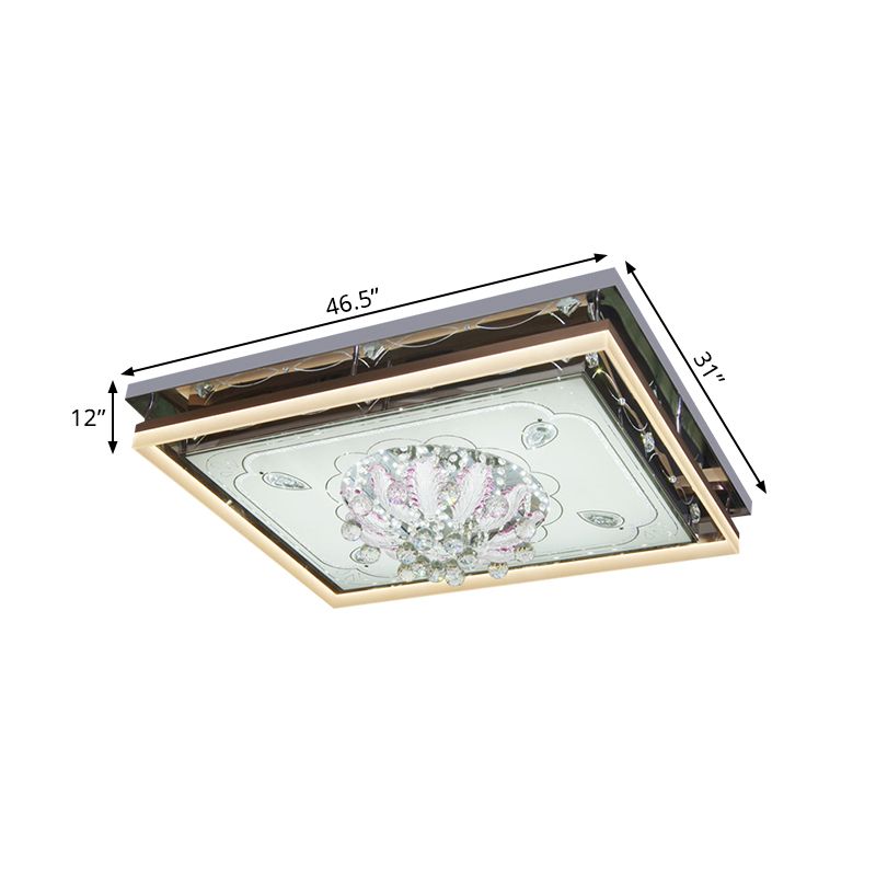 Stainless-Steel Rectangular Ceiling Lamp Modern Clear Crystal Draping Living Room LED Flush Mount
