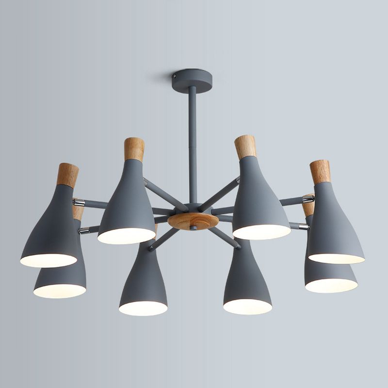 Nordic Wood Macron Chandelier Metal Lampshade Pendant Lighting Fixtures for Bedroom