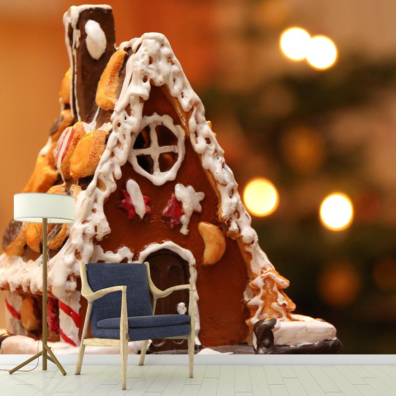 Soft Color Gingerbread House Pattern Mural Modern Commercial Use for Decoration