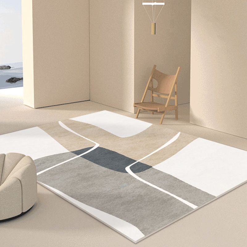 White Minimalist Rug Polyester Color Block Rug Stain Resistant Rug Drawing Room
