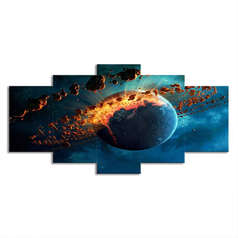Science Fiction Planet Explosion Canvas Living Room Wall Art in Blue, Multi-Piece