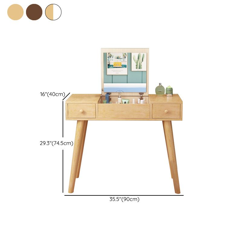 Solid Wood Vanity Makeup Table Set 2 Drawer Flip-Top Dressing Table