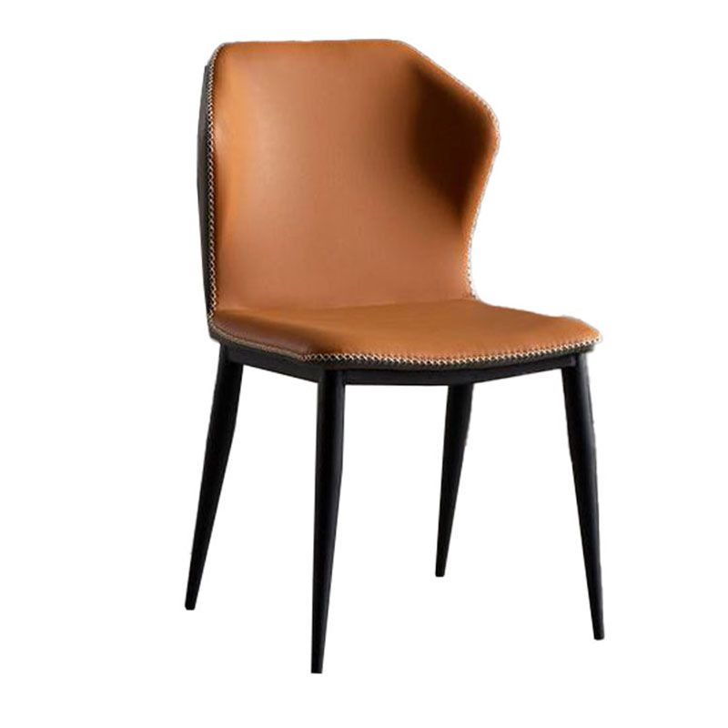 Contemporary Dining Armless Chairs Matte Finish Leather Curved Wingback Side Chair