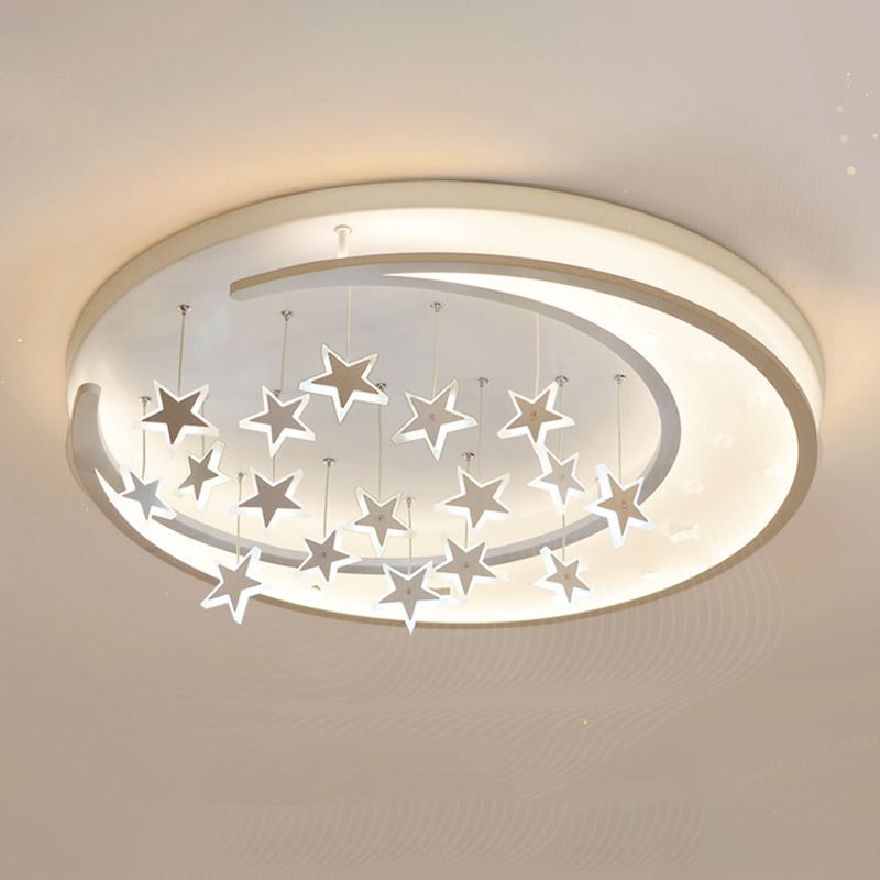 Moon And Star Flush Light 1 Light Acrylic Modern Flush Mount Ceiling Light Fixtures for Girls Bedroom