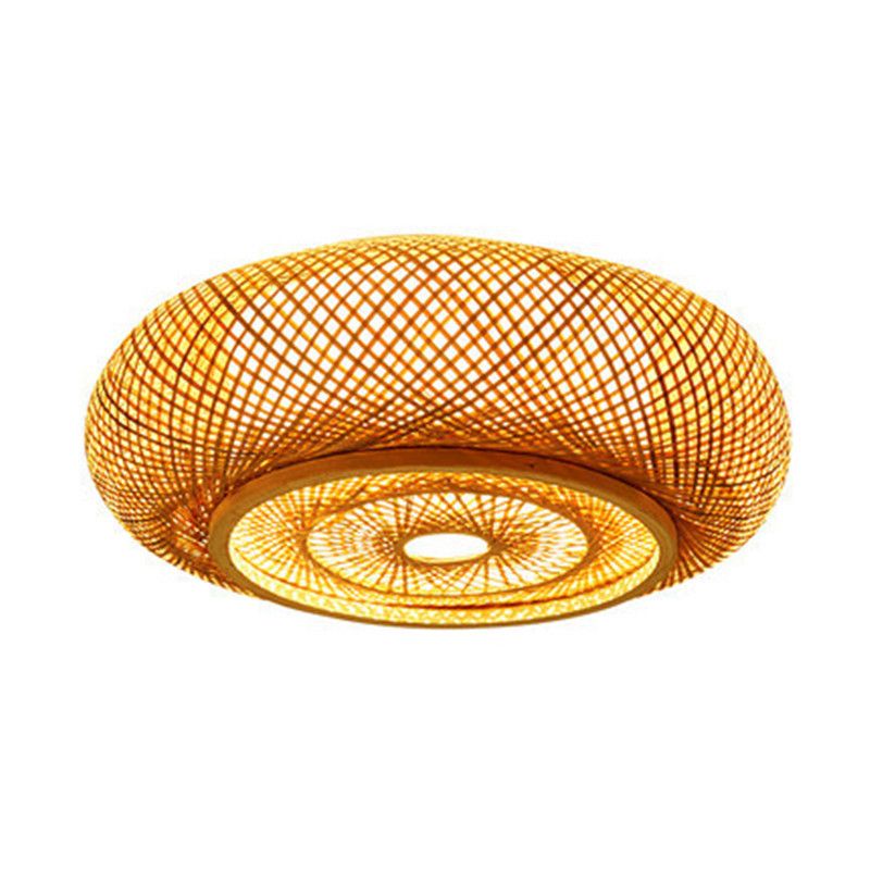 Lámpara de techo con tejido de tambor de estilo artístico asiático, montaje empotrado en color de troncos de bambú para espacios interiores