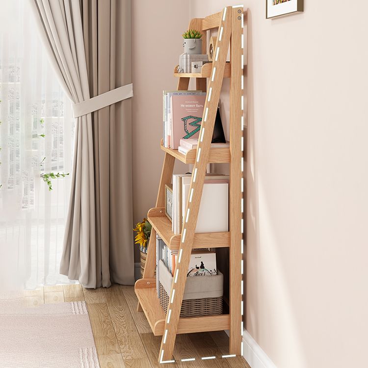 Contemporary Open Ladder Bookshelf Rubber Wood Vertical Bookcase