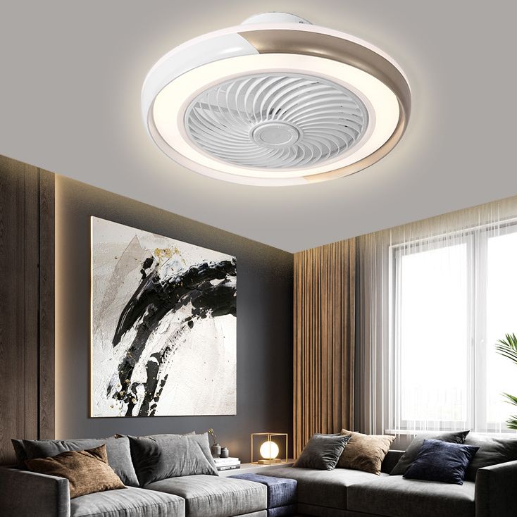 Runde Wohnzimmer Deckenlüftungslampe Metallic Moderne LED Semi Flush Leuchte