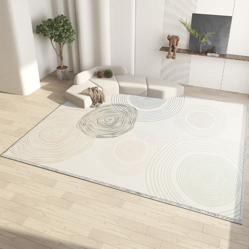 Light Beige Modern Rug Polyester Striped Rug Non-Slip Backing Rug for Drawing Room