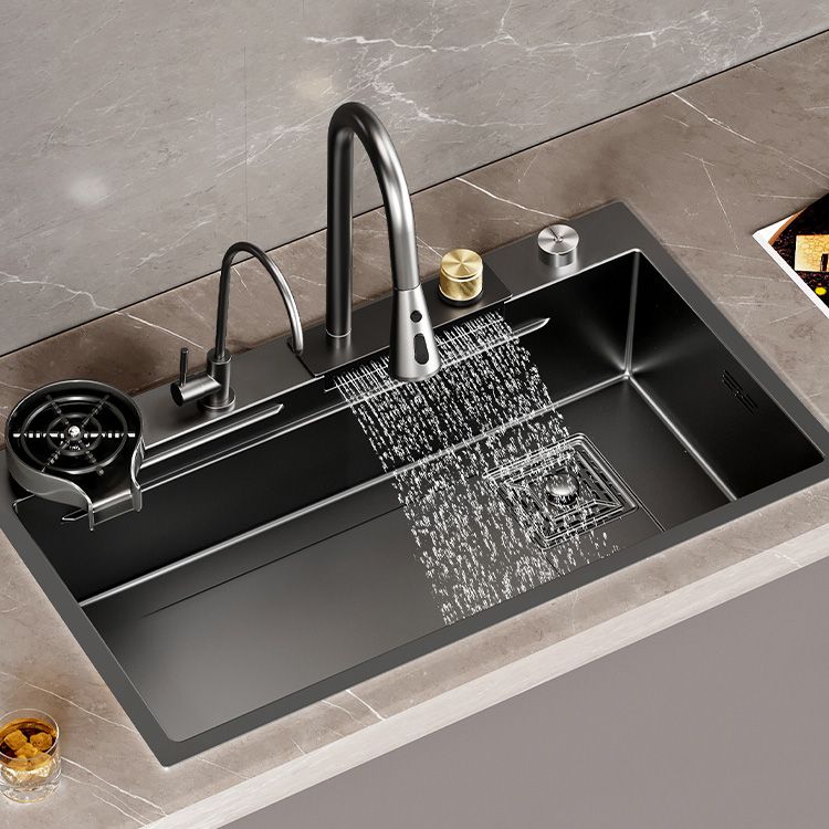 Single Bowl Kitchen Sink Black Stainless Steel Top Mount 3 Holes Sink with Strainer
