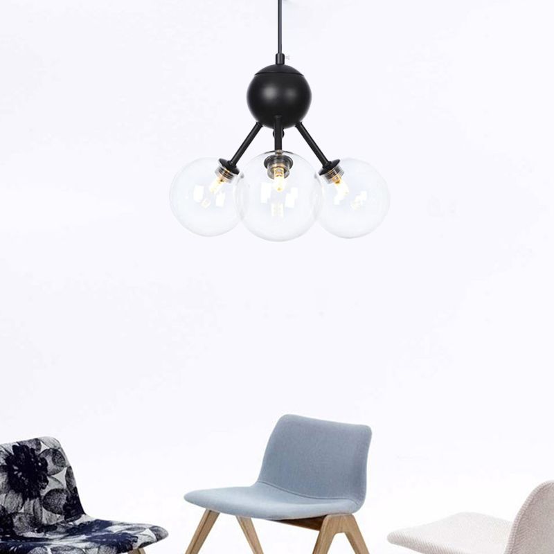 Orb Living Room Chandelier Lamp Amber/Clear/Smoke Gray Glass 3/9/12 Lights Industrial Ceiling Light with Sputnik Design, 13"/27.5"/34" Wide