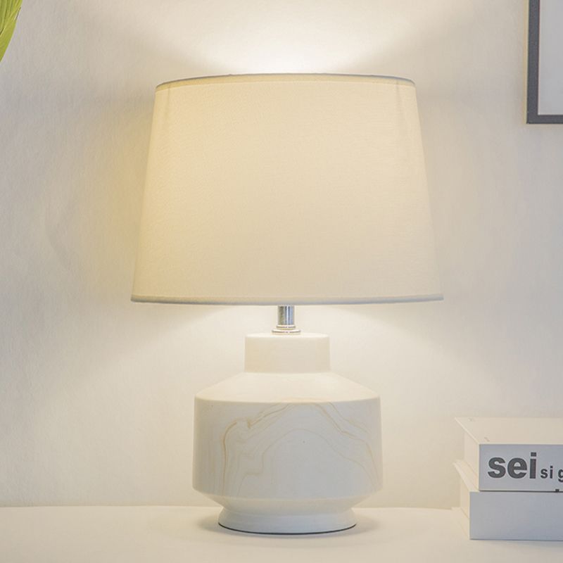 Conical Fabric Night Lighting Simplicity 1 Head White Finish Table Lamp with Ceramic Base