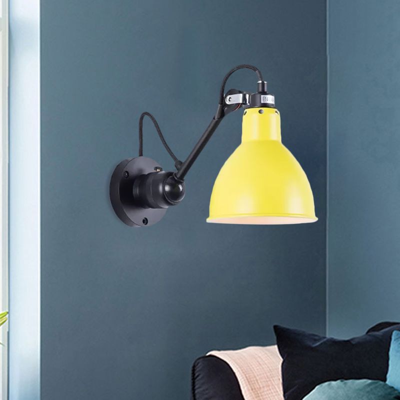 Single Bowl Shade Wall Reading Lamp Industrial Black/Red/Yellow Iron Sconce Light with Swing Arm