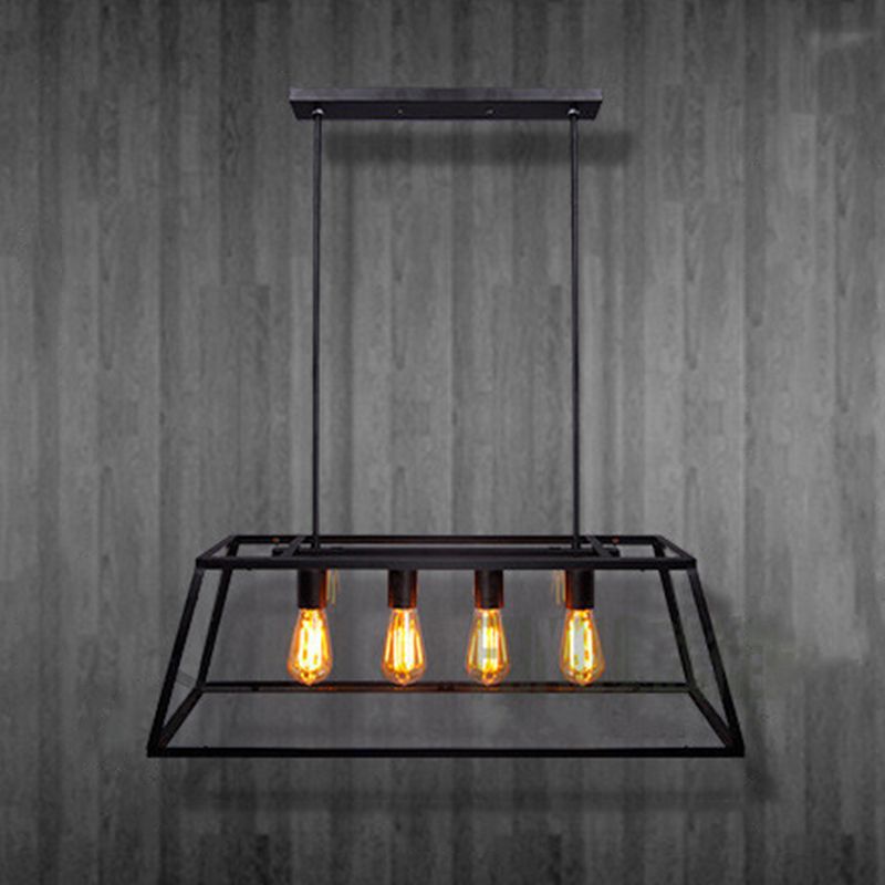Industrial Glass Island Light Black 4 Lights Island Pendant for Restaurant
