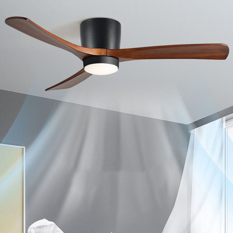 Nordic Style LED Ceiling Fan 3-Blade Fan Lighting with Wood for Restaurant
