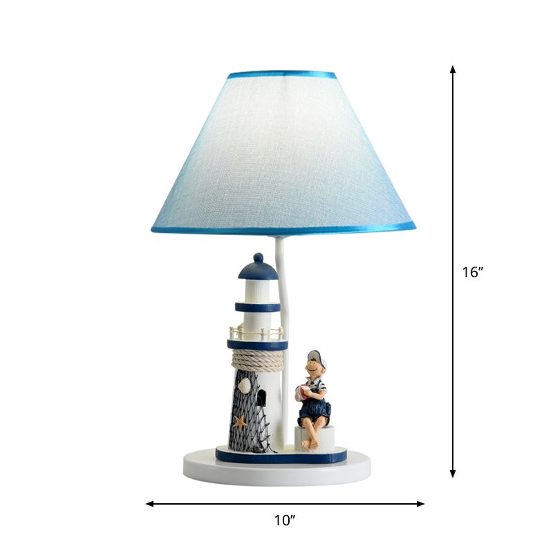 Éclairage de travail conique Tissu de style enfant Tissu de table de chambre 1 tête Lumière avec garçon / fille et phare déco en bleu