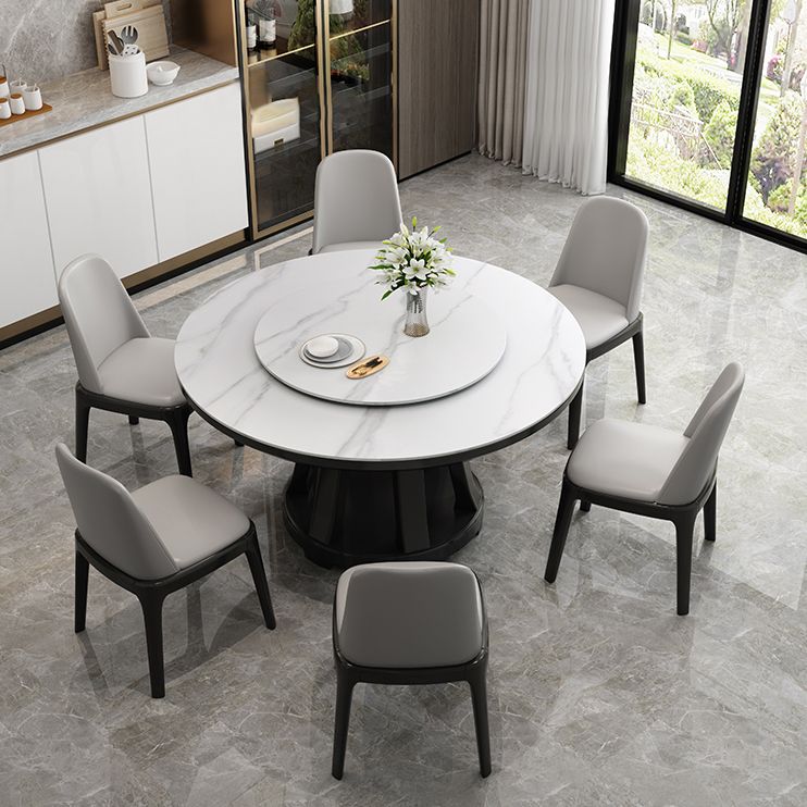 Sintered Stone Dining Table Round Dinner Table with Rubberwood Base for Dining Room