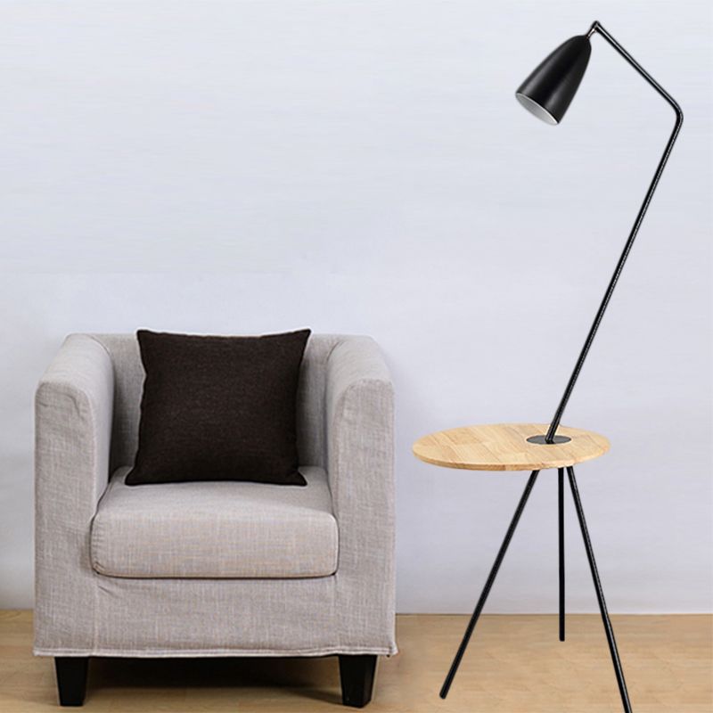 Luz de lectura de piso alargado de metal Luz de lectura Simple 1 Bulbo Negro/Rosa/Amarillo Trípode Iluminación de pie con estante para sala de estar