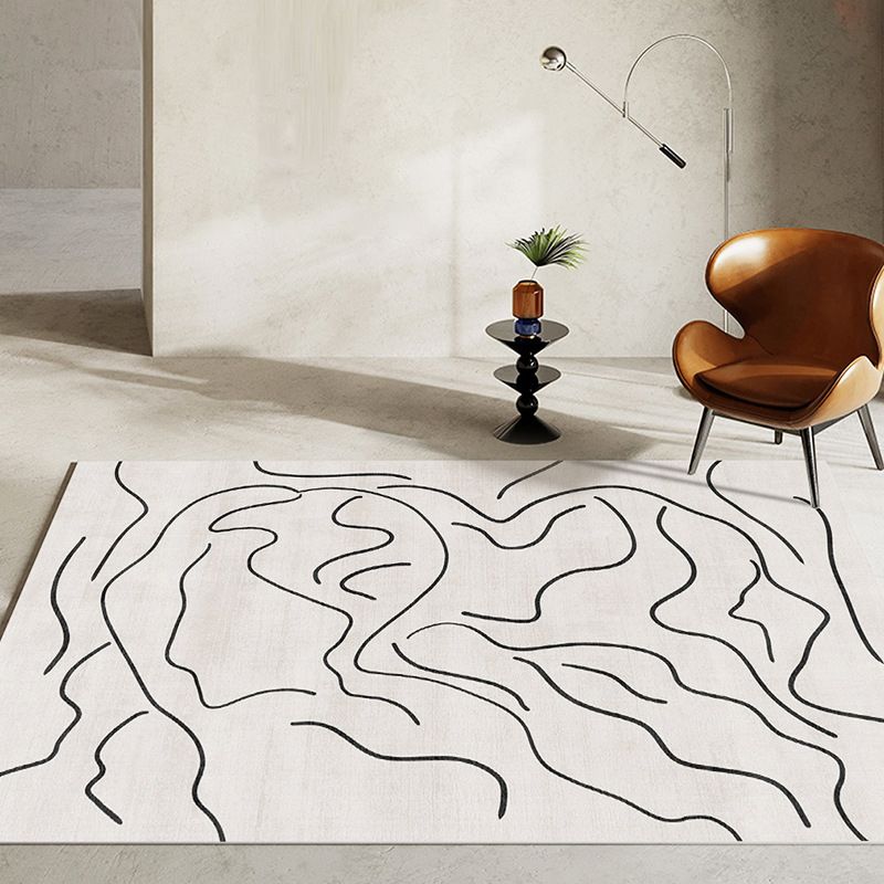 Modern Style Line Drawing Rug Polyester Area Rug Stain Resistant Rug for Home Decor