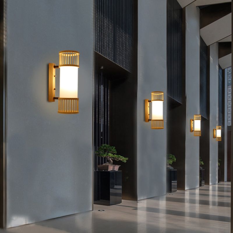 Cylindrical Wall Mounted Lighting Minimalist Style Wood Beige Wall Mounted Light Fixture