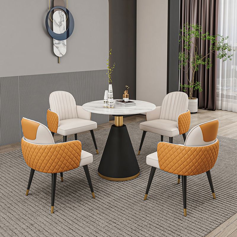 Glam 1/2/3/4/5 Pieces Dinette Set with White Sintered Stone Top Round Dining Table Set