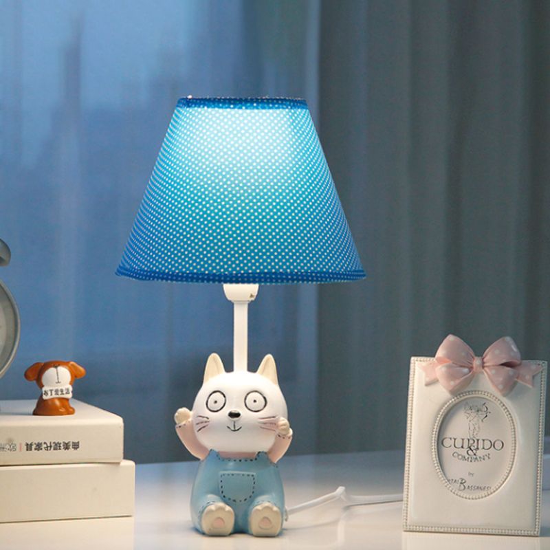 Cat Study Room Reading Lamp Resin 1 Head Cartoon Task Lighting in Red/Blue with Letter/Spots Shade