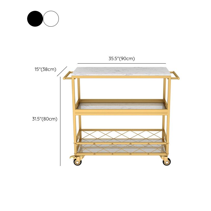 Marble Home Dining Kitchen Trolley Rectangular Prep Table with Towel Rack