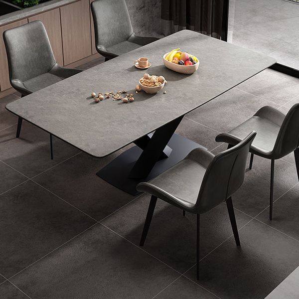 Rectangular Stone Dining Table Modern Furniture with Steel Base for Apartment