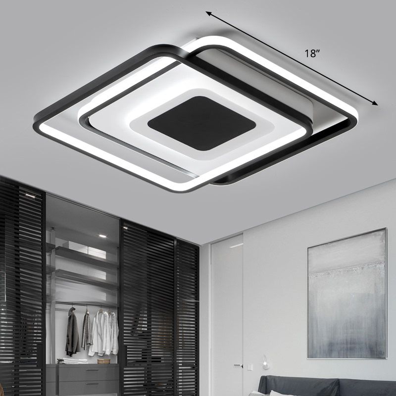 Square Bedroom Flush Light Metal Modern Style LED Ceiling Mounted Fixture in Black