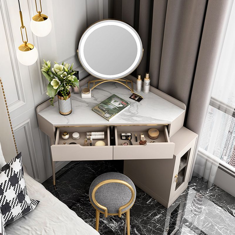 Glam White/Grey Makeup Vanity Desk Slate Top Vanity Makeup Table Set