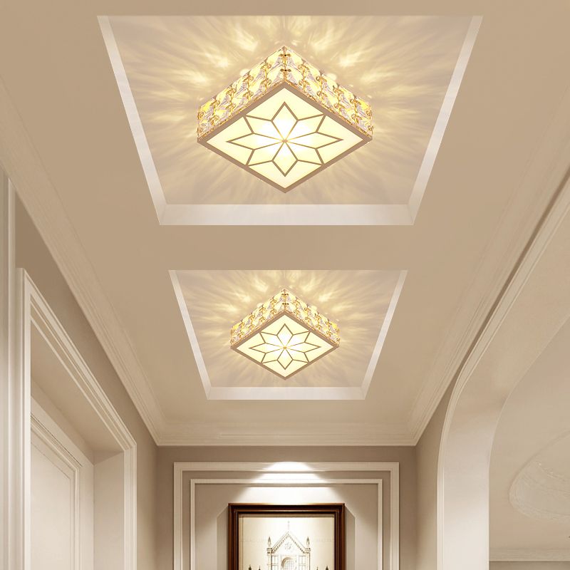 Plafonnier LED encastré carré doré, plafonnier encastré en cristal de simplicité pour Foyer