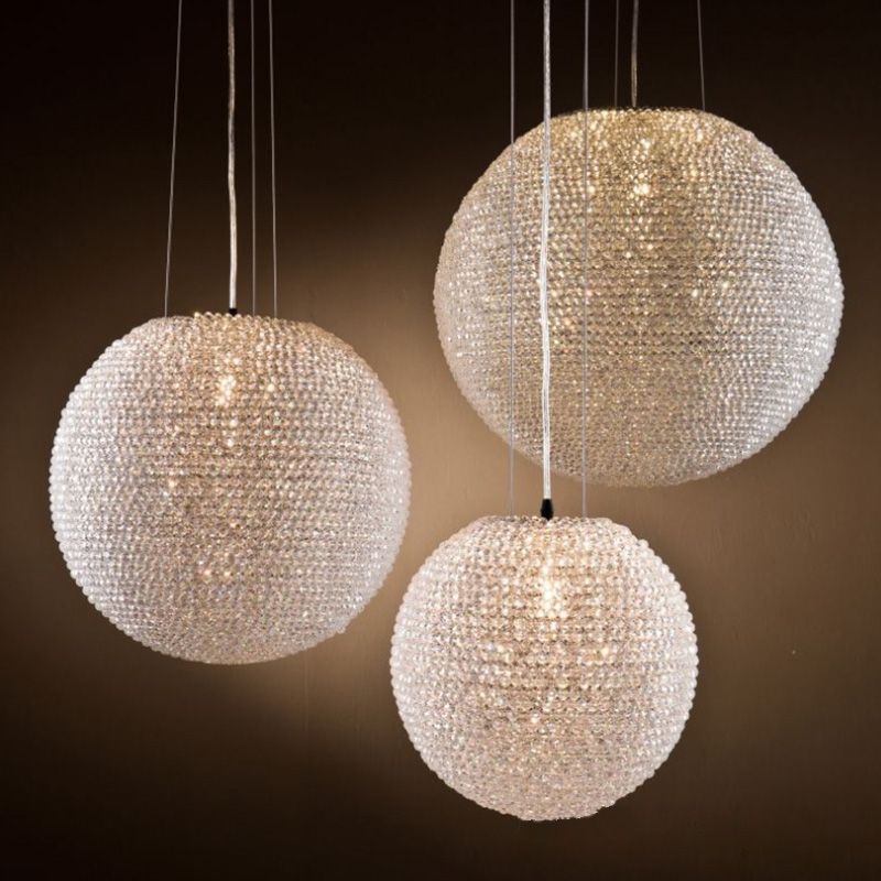 Silver Spherical Chandelier Lighting Minimalist 1-Light Crystal Suspension Lamp