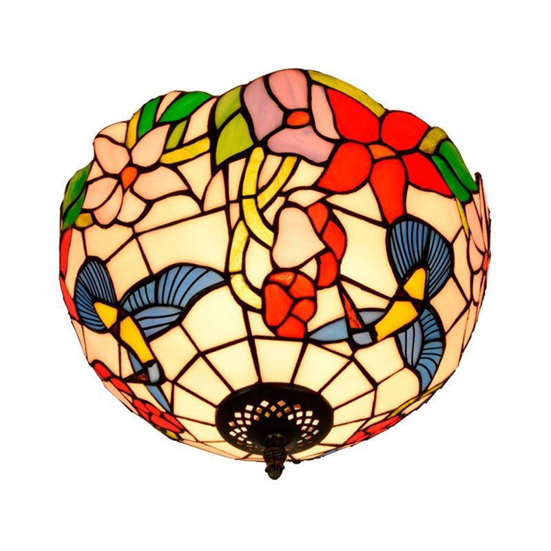 Buntglas-Blumen-Deckenleuchte, Tiffany-Deckenleuchte, 2 Lichter, Messing, Unterputzleuchte für Schlafzimmer