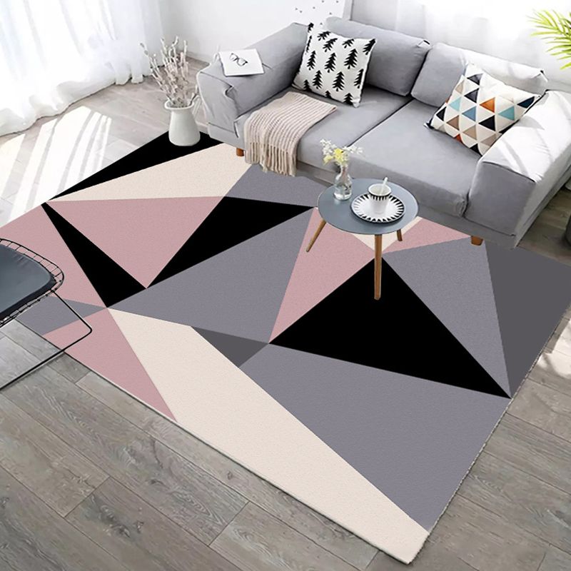 Multicolored Modern Rug Triangle Pattern Area Carpet Polyester Stain Resistant Rug for Living Room