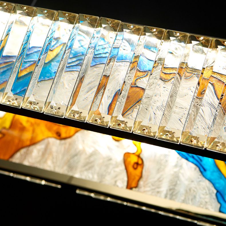 K9 Crystal Ring Shaped Chandelier Novelty Modern Gold LED Pendant Lamp with Abstract Print