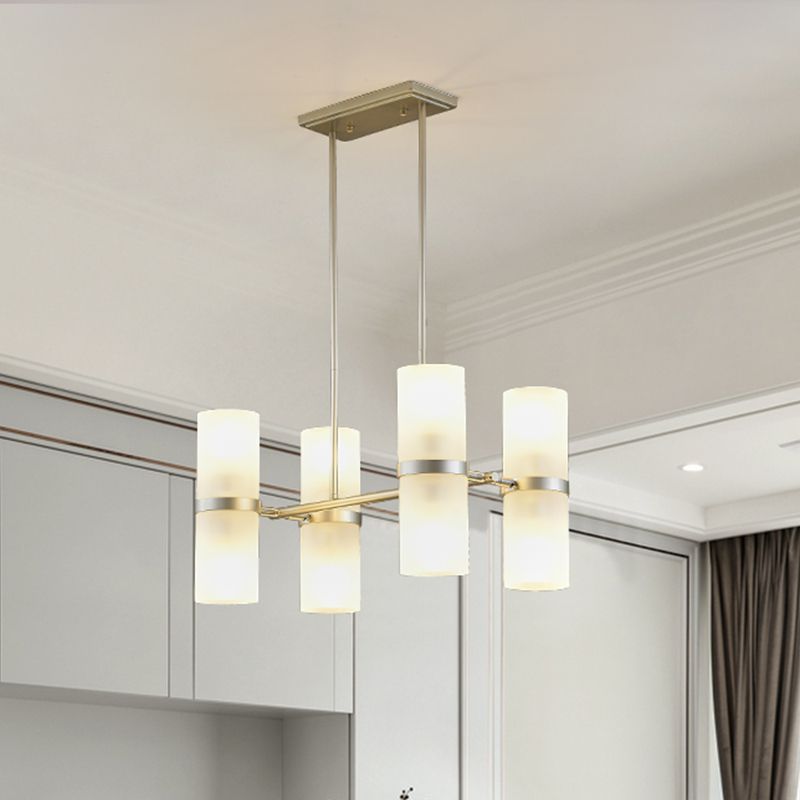 Frosted Glass Tube Pendant Chandelier Contemporary 8 Heads Gold Suspended Lighting Fixture