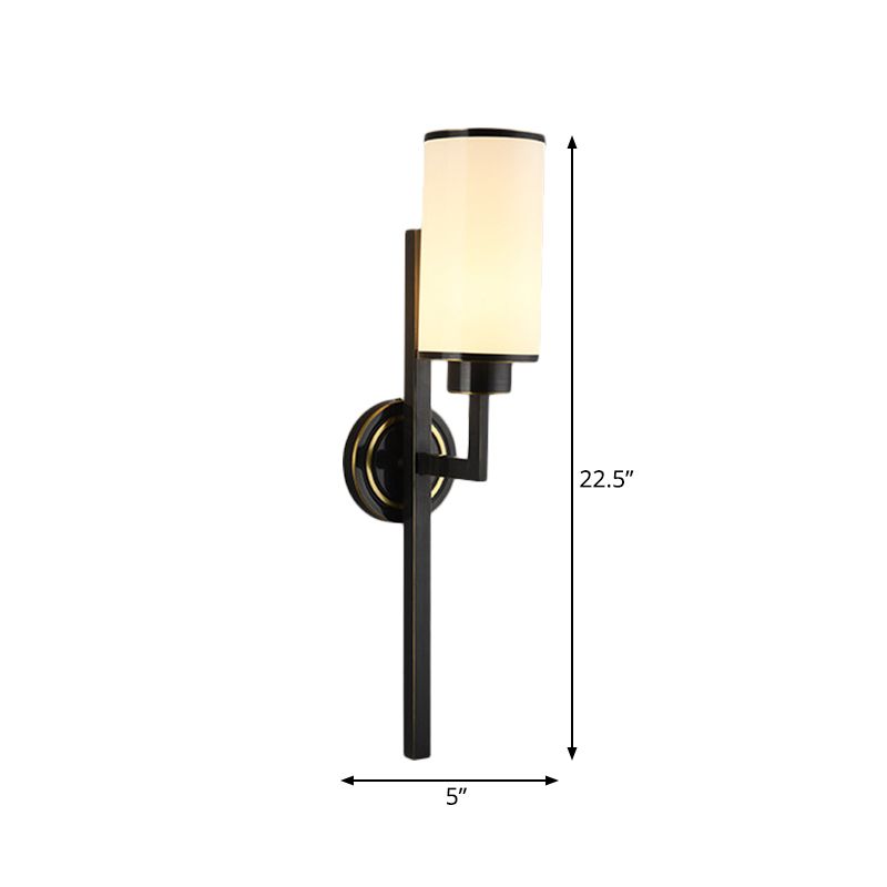 LAMPE MUR CYLINDRIQUE Country Verre Opale Single Bulbe Éclairage mural noir
